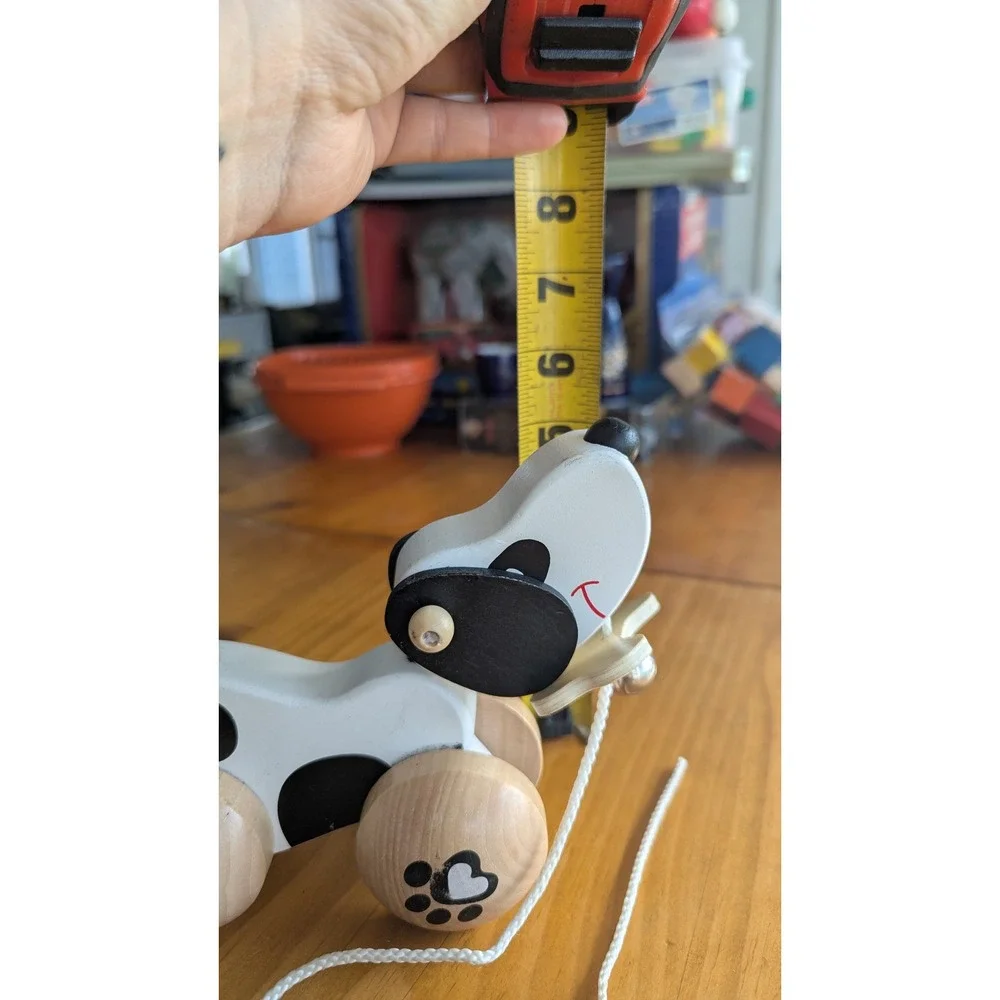 Classic World Wooden Pull‎ Toy Dog Spotted Puppy with Bone Handle and Bell
